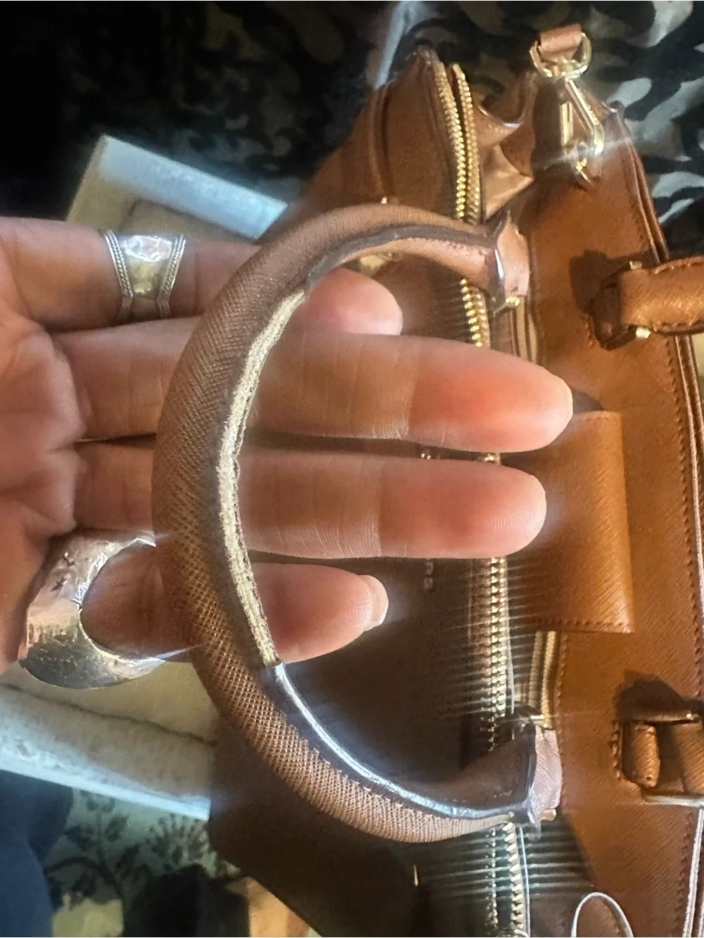 Michael Kors Cognac Leather Satchel with Gold Accents